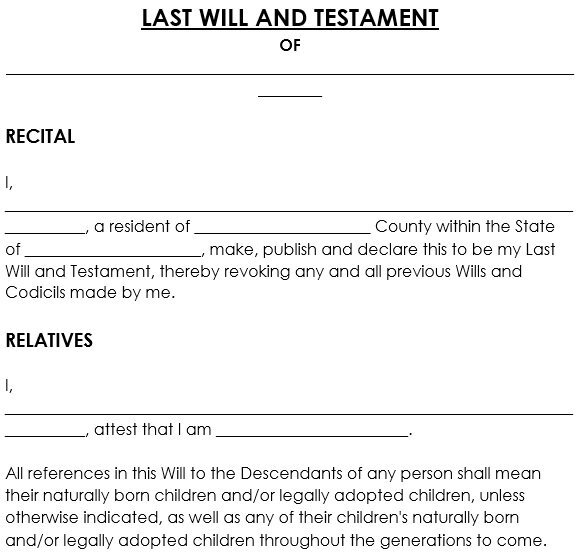 free South Carolina last will and testament form