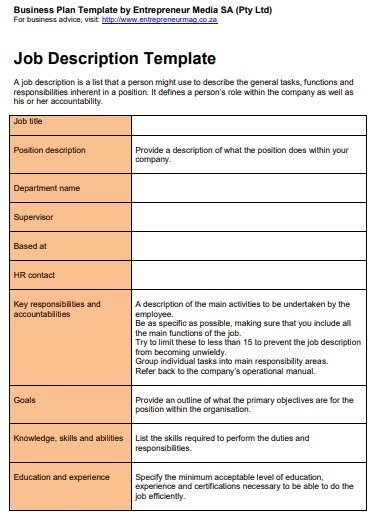 free job description template 2