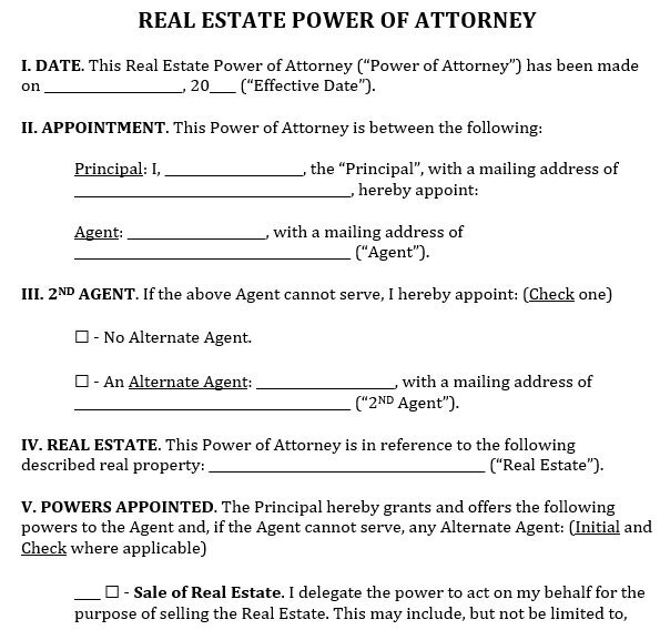 free real estate power of attorney form