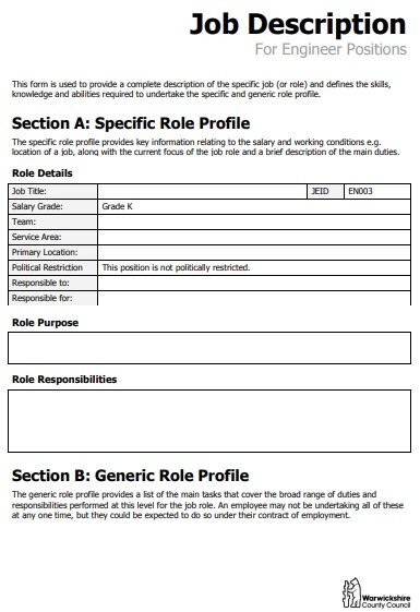 job description for engineer positions