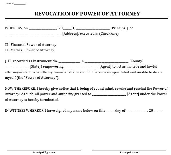 printable power of attorney revocation form