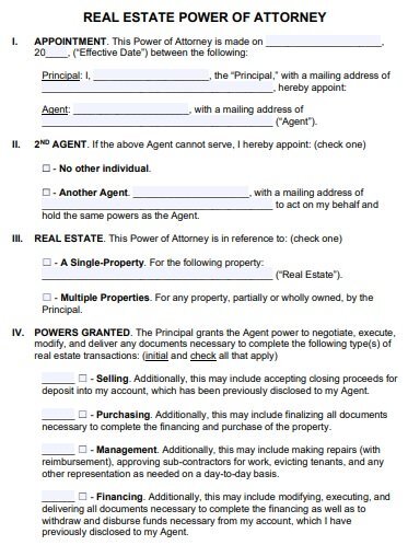 real estate power of attorney form