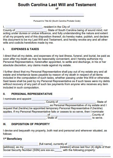 south carolina last will and testament pdf