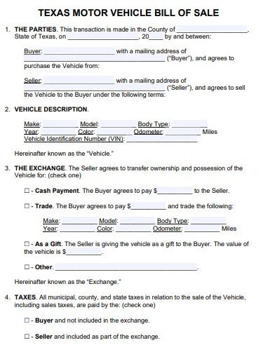 texas vehicle bill of sale