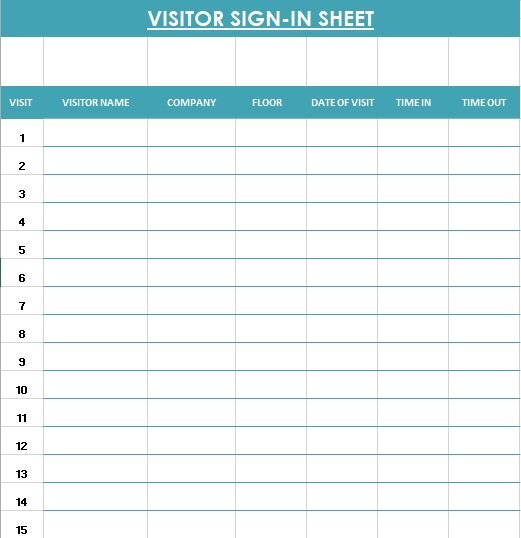 visitor sign in sheet template