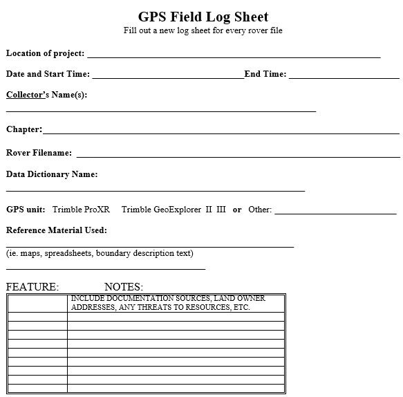 GPS field log sheet