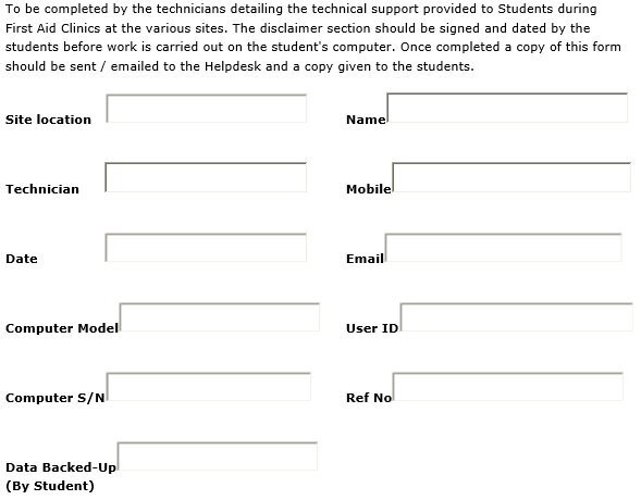 computer first aid clinic student log sheet