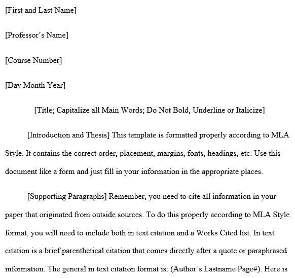 free mla format template