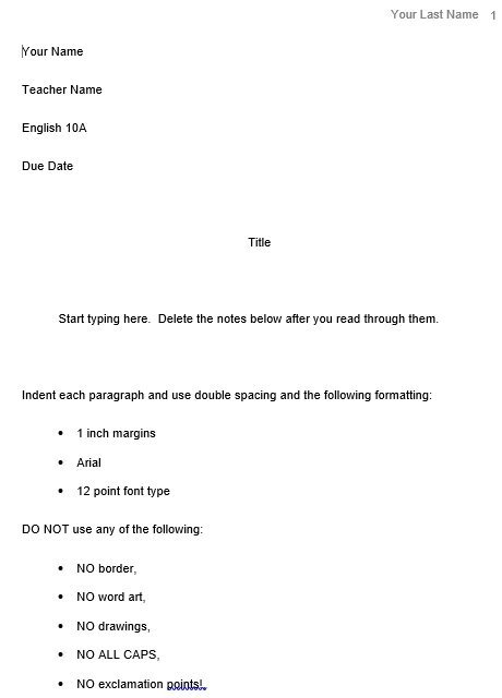 printable mla format template