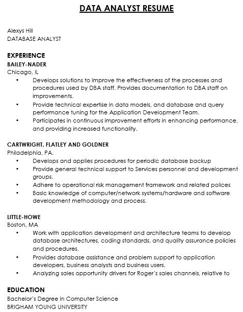 data analyst resume example