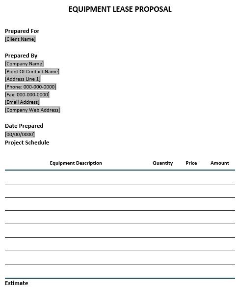 equipment lease proposal template