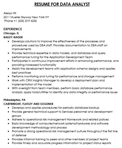 free data analyst resume example