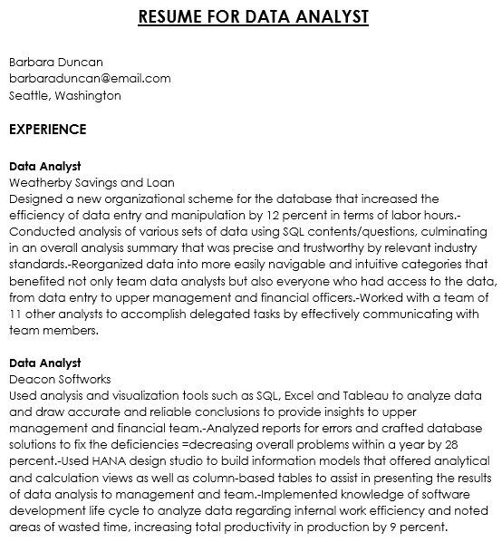 free data analyst resume example