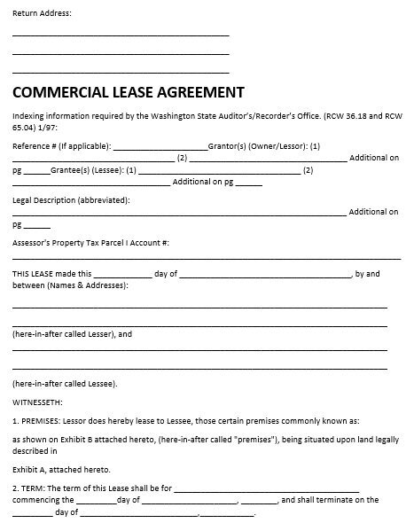printable commercial lease agreement template