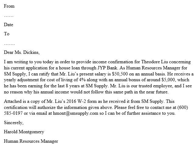 proof of income letter