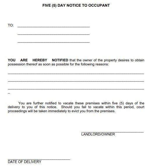 5 day notice to occupant