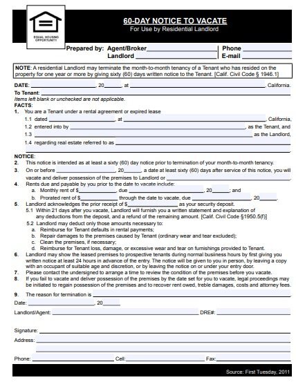 60 day notice to vacate