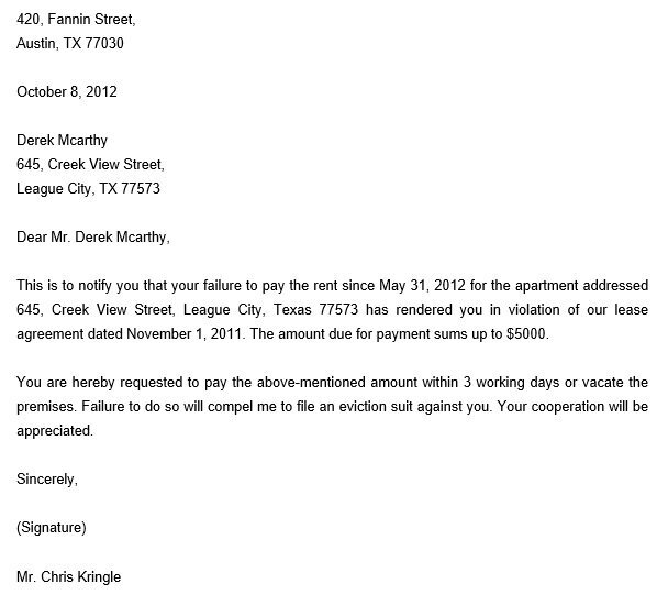 eviction notice letter from landlord