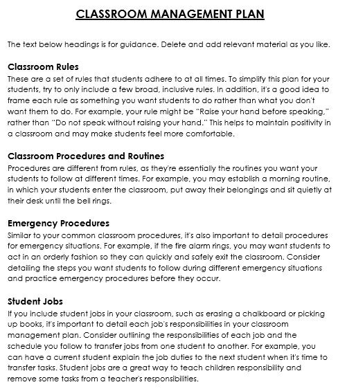 free classroom management plan template