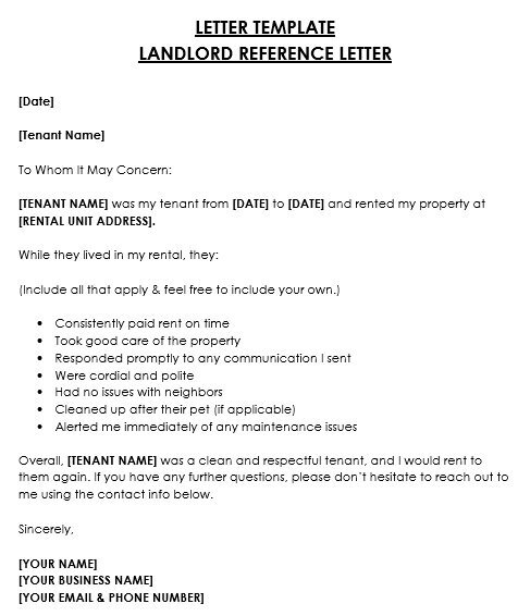 landlord reference letter template