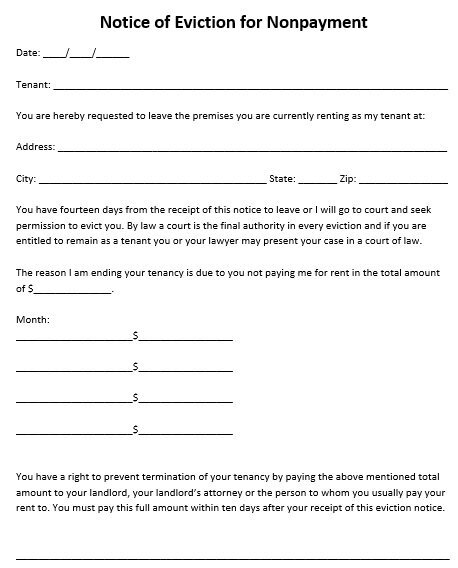 notice of eviction for nonpayment