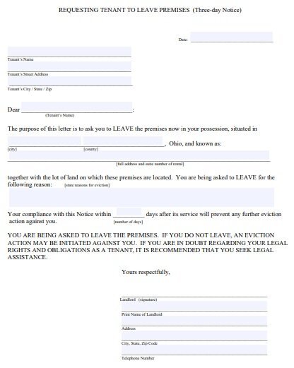 requesting tenant to leave premises