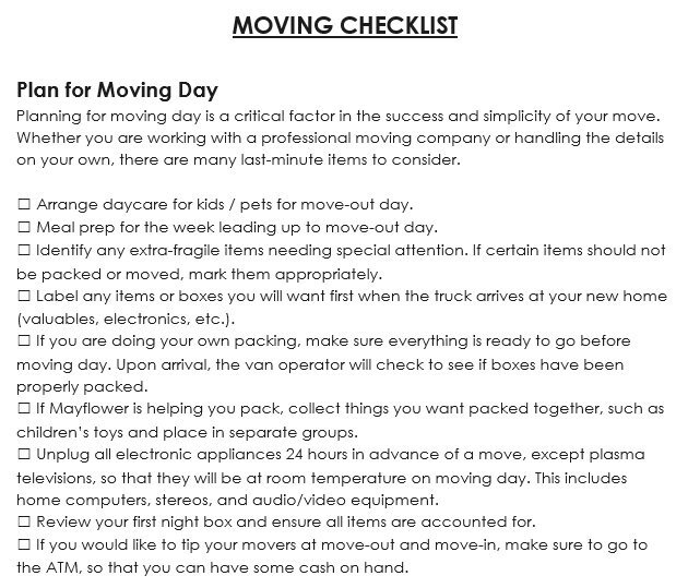 house moving checklist template