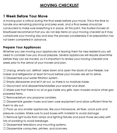 moving plan checklist template