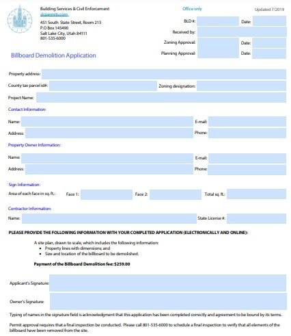 billboard demolition application form