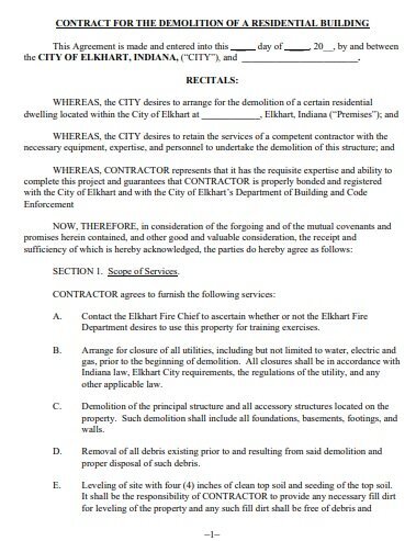 contract for the demolition of a residential building