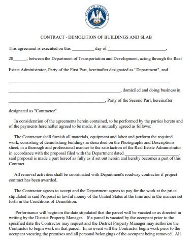 demolition of buildings and slab contract template