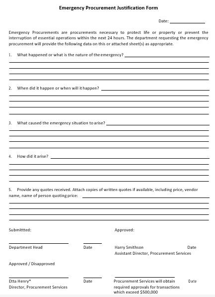emergency procurement justification form