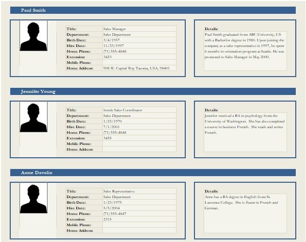 employee profile template excel