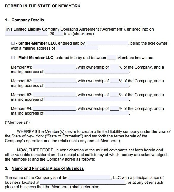 new york state llc operating agreement template