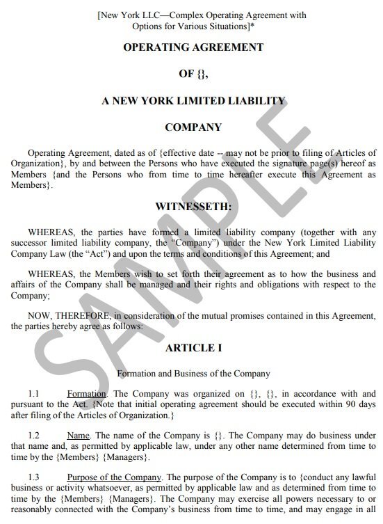sample operating agreement llc new york