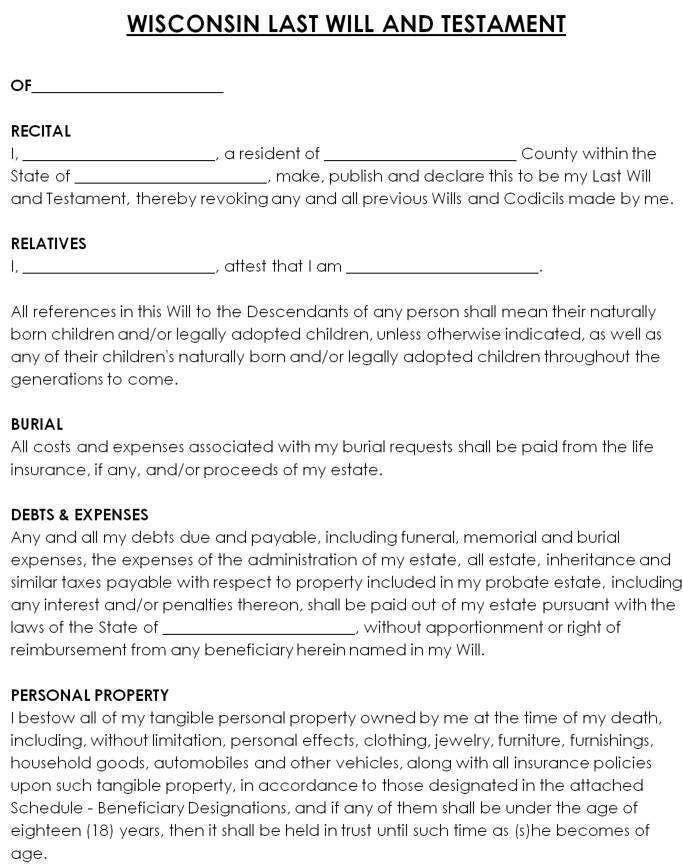 wisconsin last will and testament template