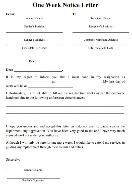 one week notice letter