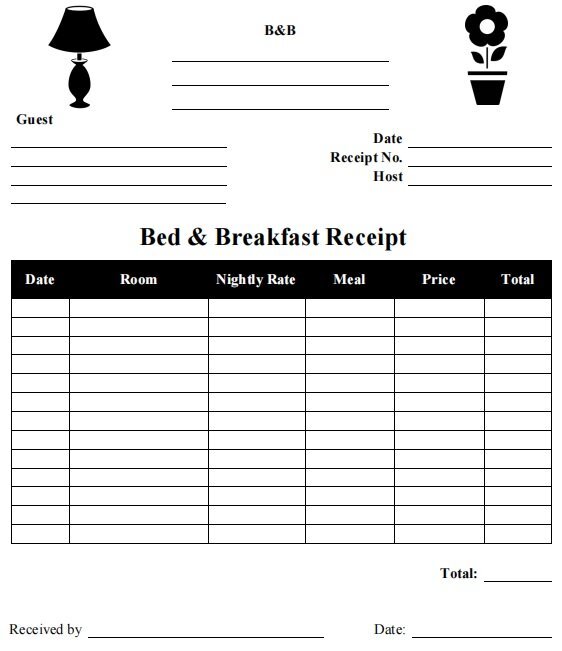 bed and breakfast receipt template