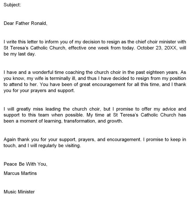 church position resignation letter
