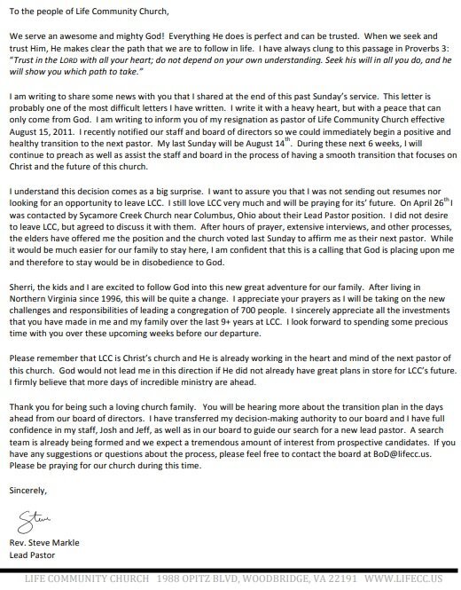 church resignation letter