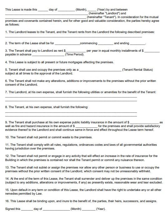 commercial property lease agreement template