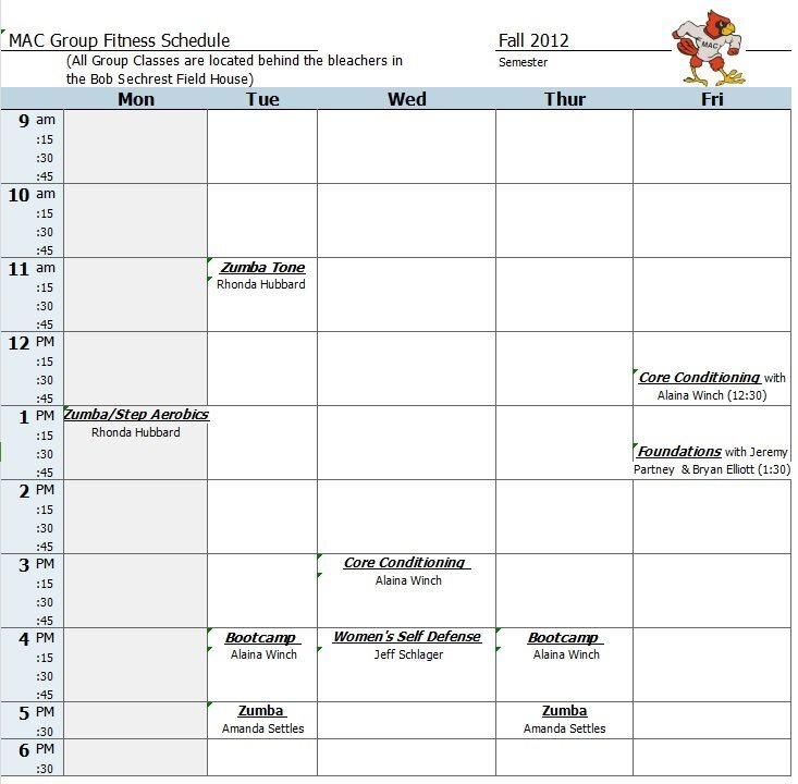gym class schedule template