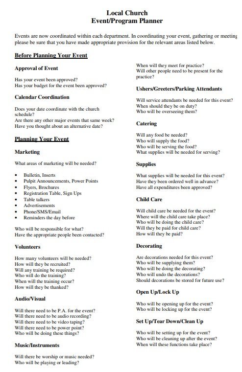 local church event program planner template