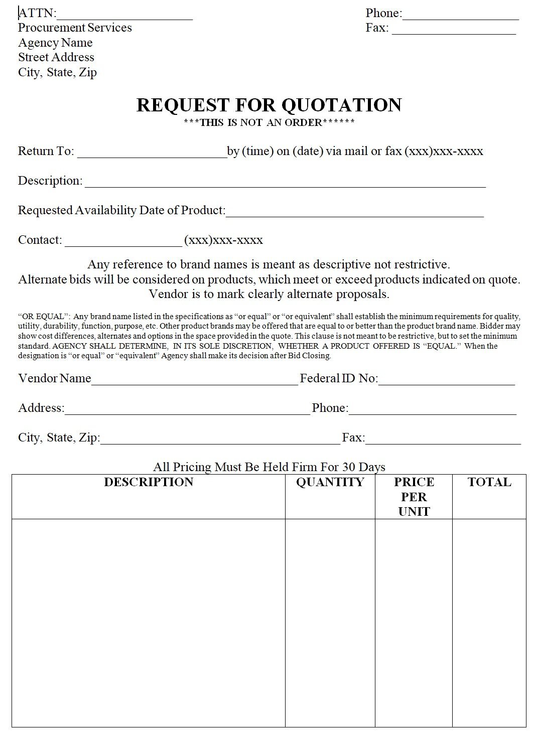 request for quotation template