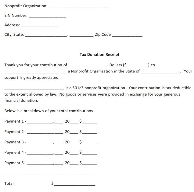 sample receipt for non profit donation