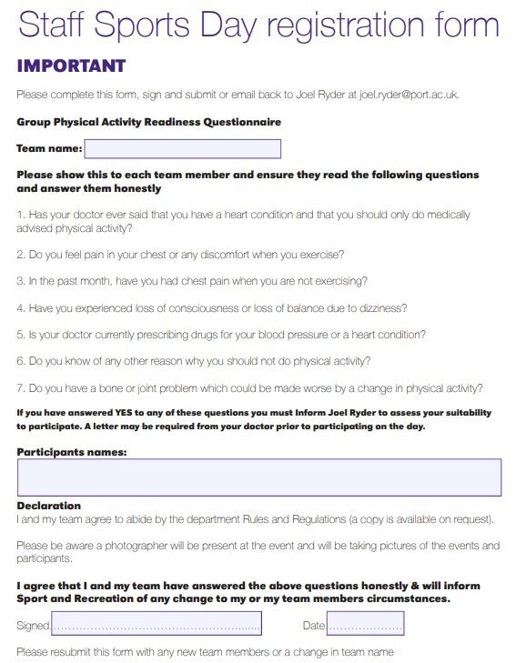 staff sports day registration form
