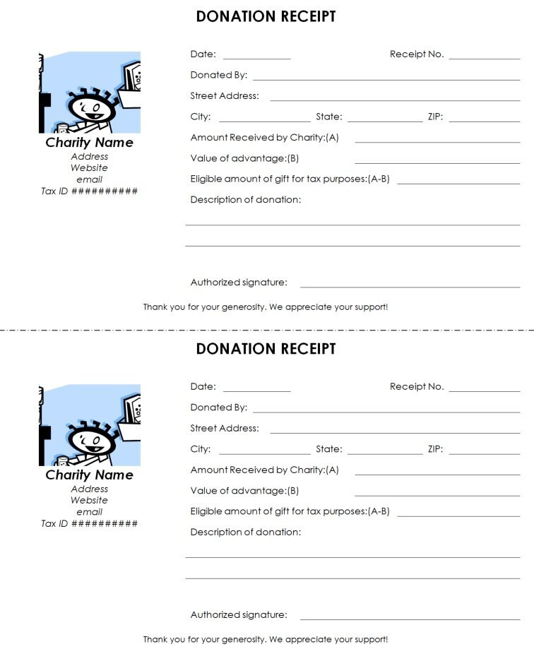 tax deductible donation receipt template