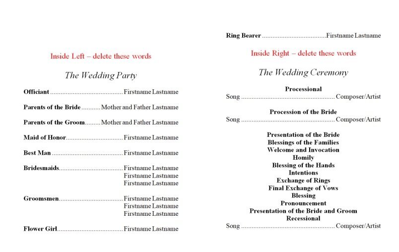 wedding event program template