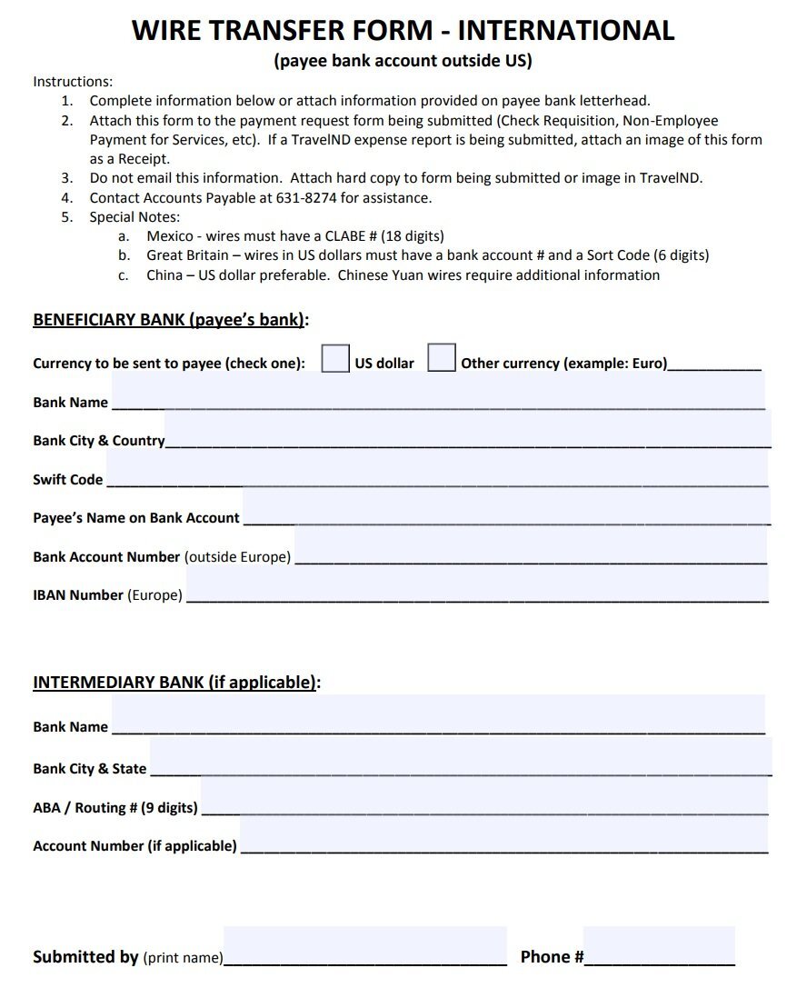 wire transfer form international