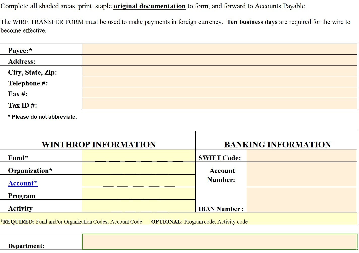 wire transfer form template